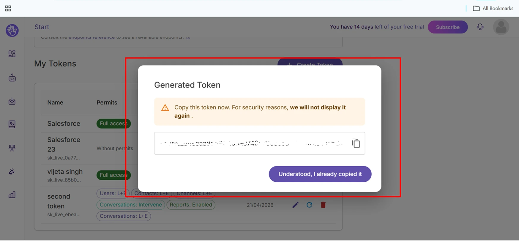 API key will be generated
