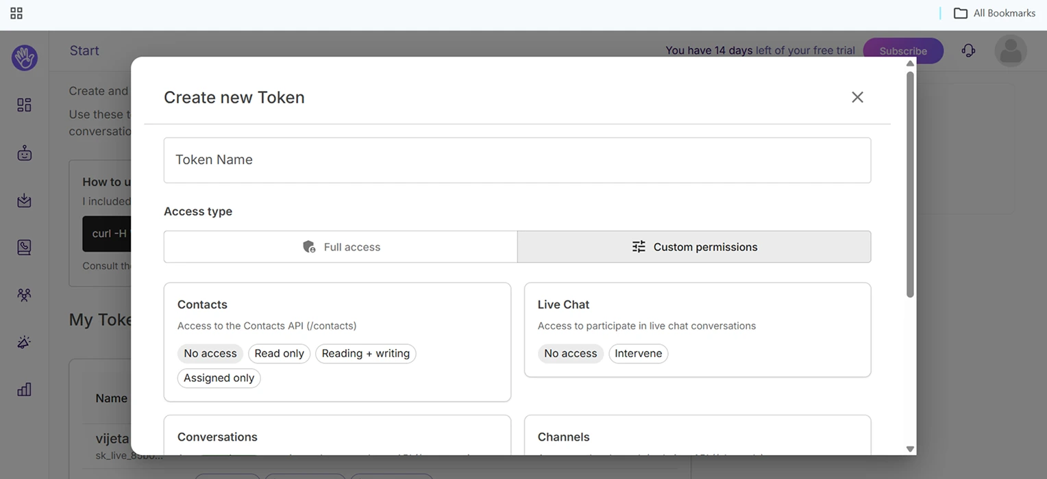choose the custom permissions