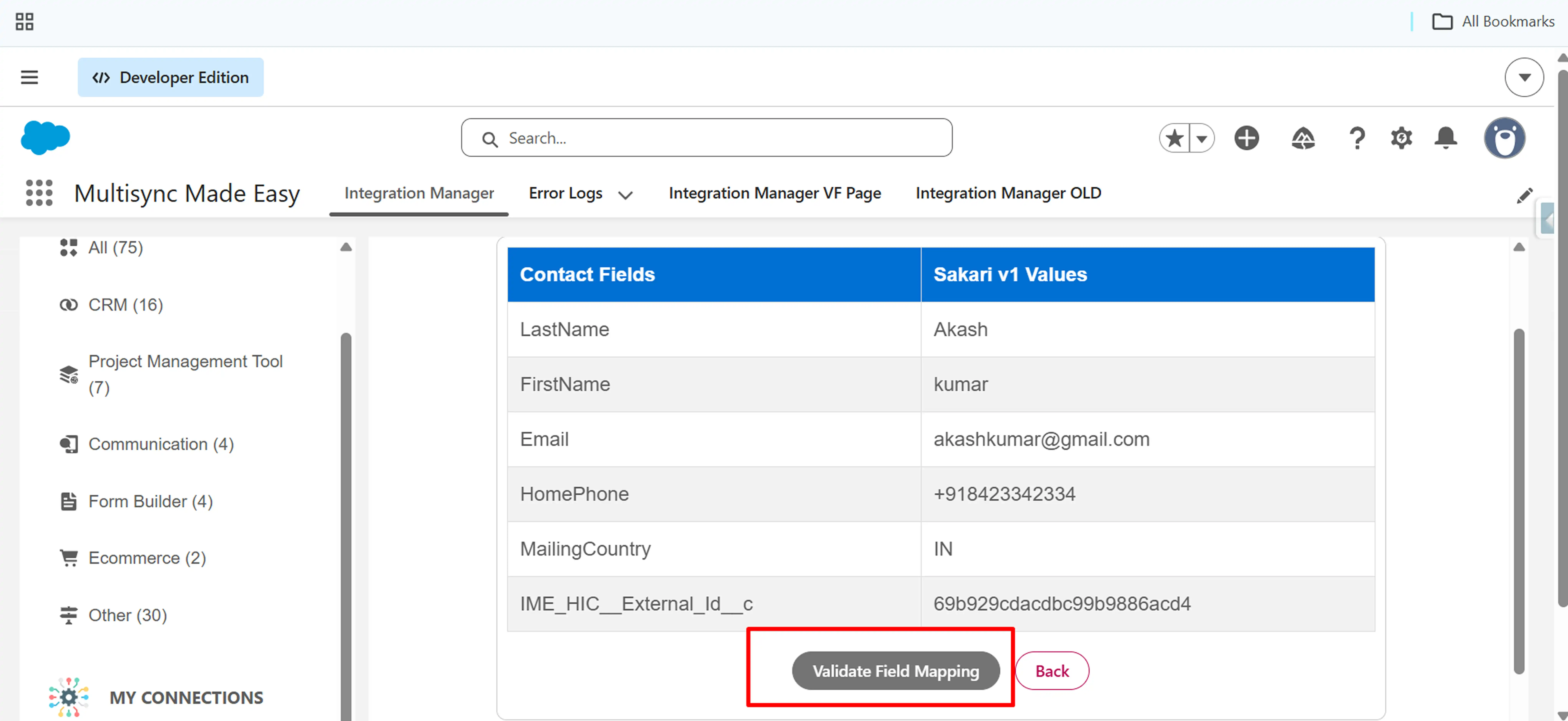click Validate Field Mapping
