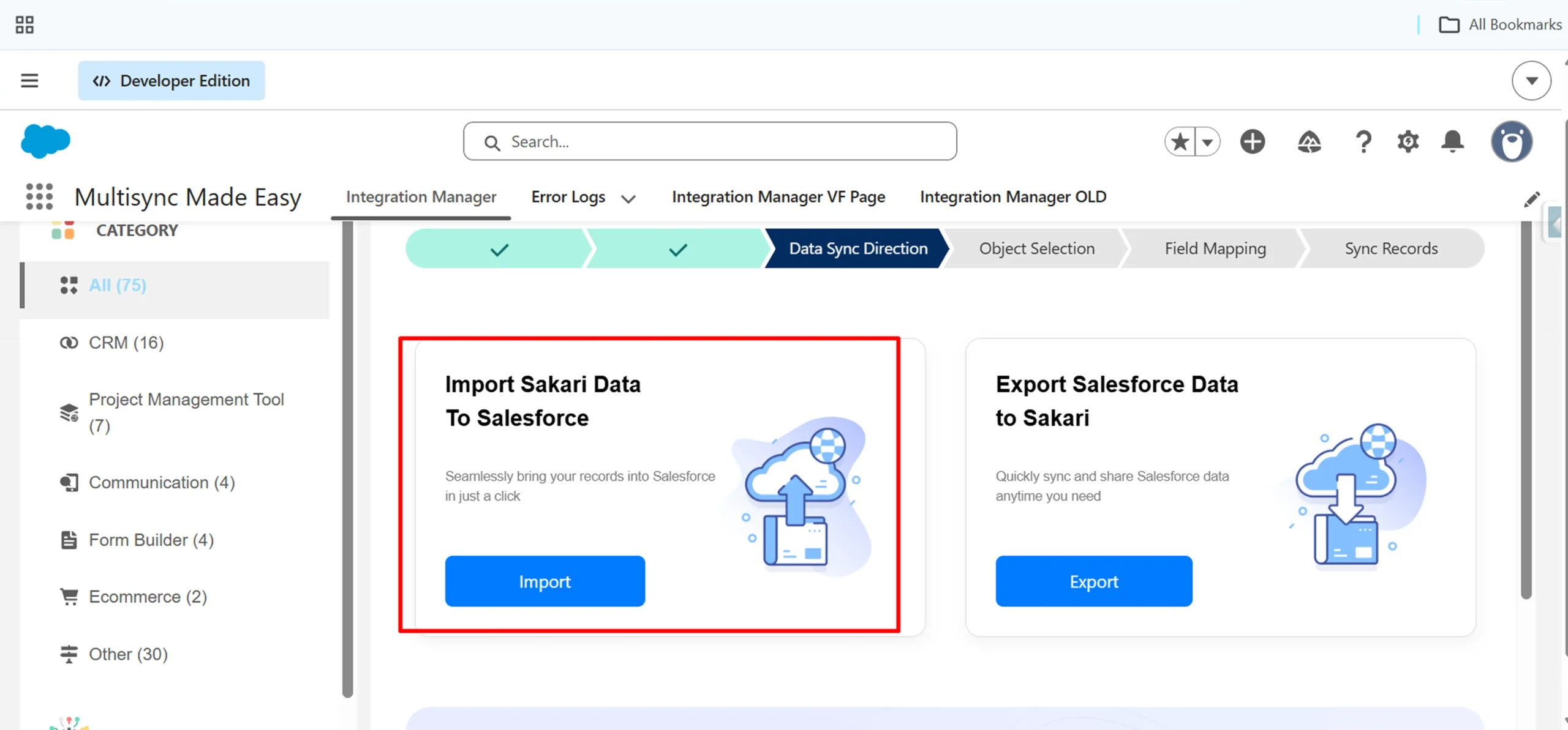 click on the Import button