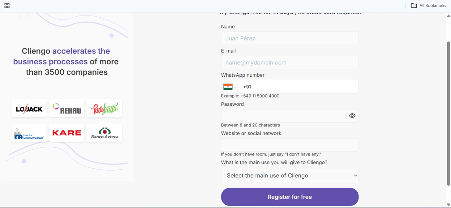 create a new account on Cliengo