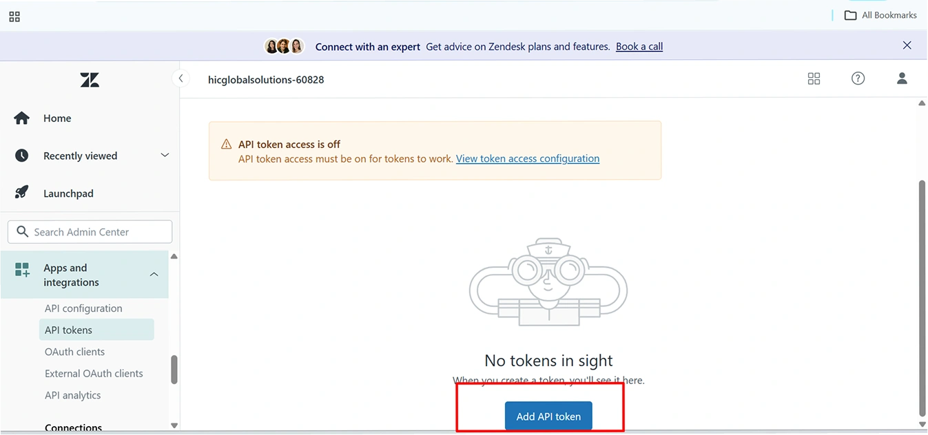 click on Add API token