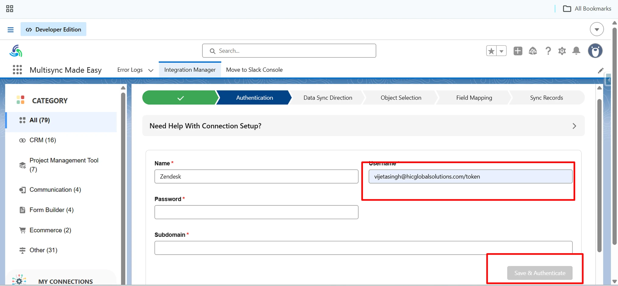 click on Save & Authentication