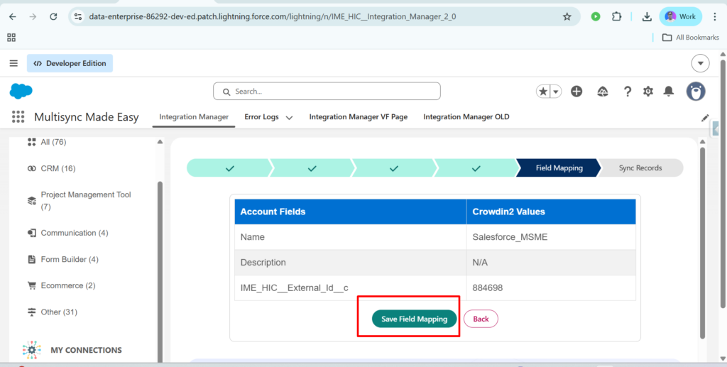 click on Save Field Mapping