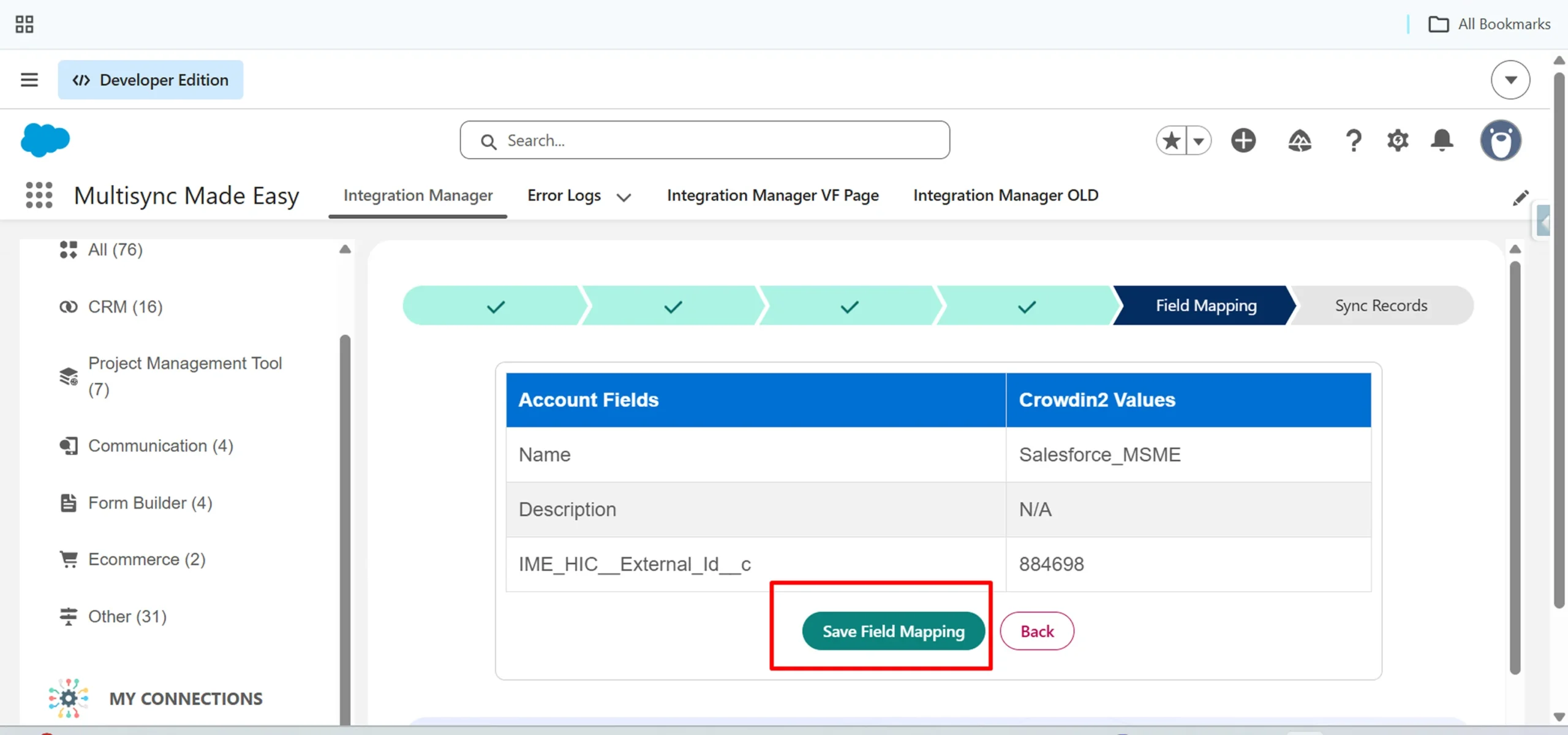 click on Save Field Mapping