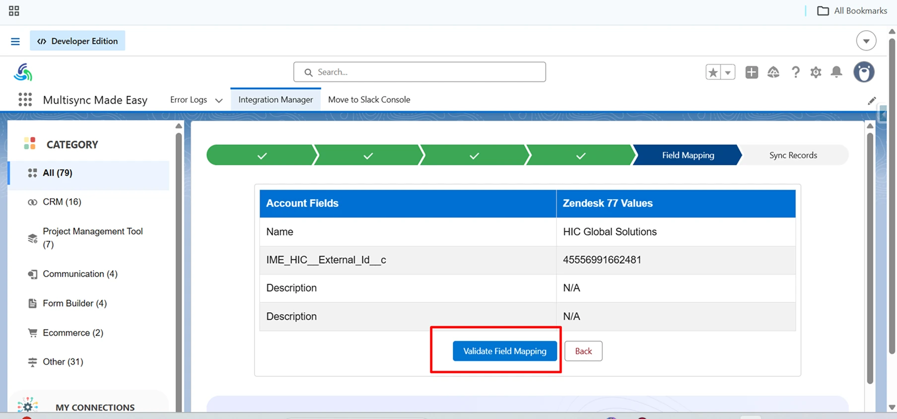 click on Validate Field Mapping