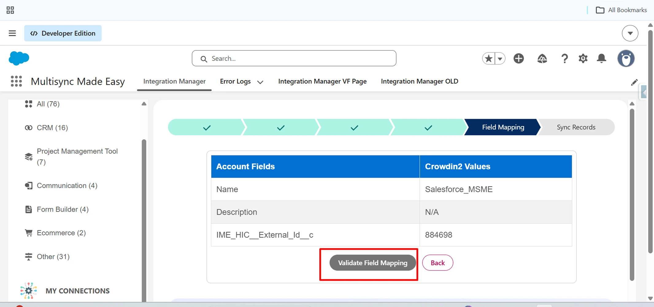 click on Validate Field Mapping