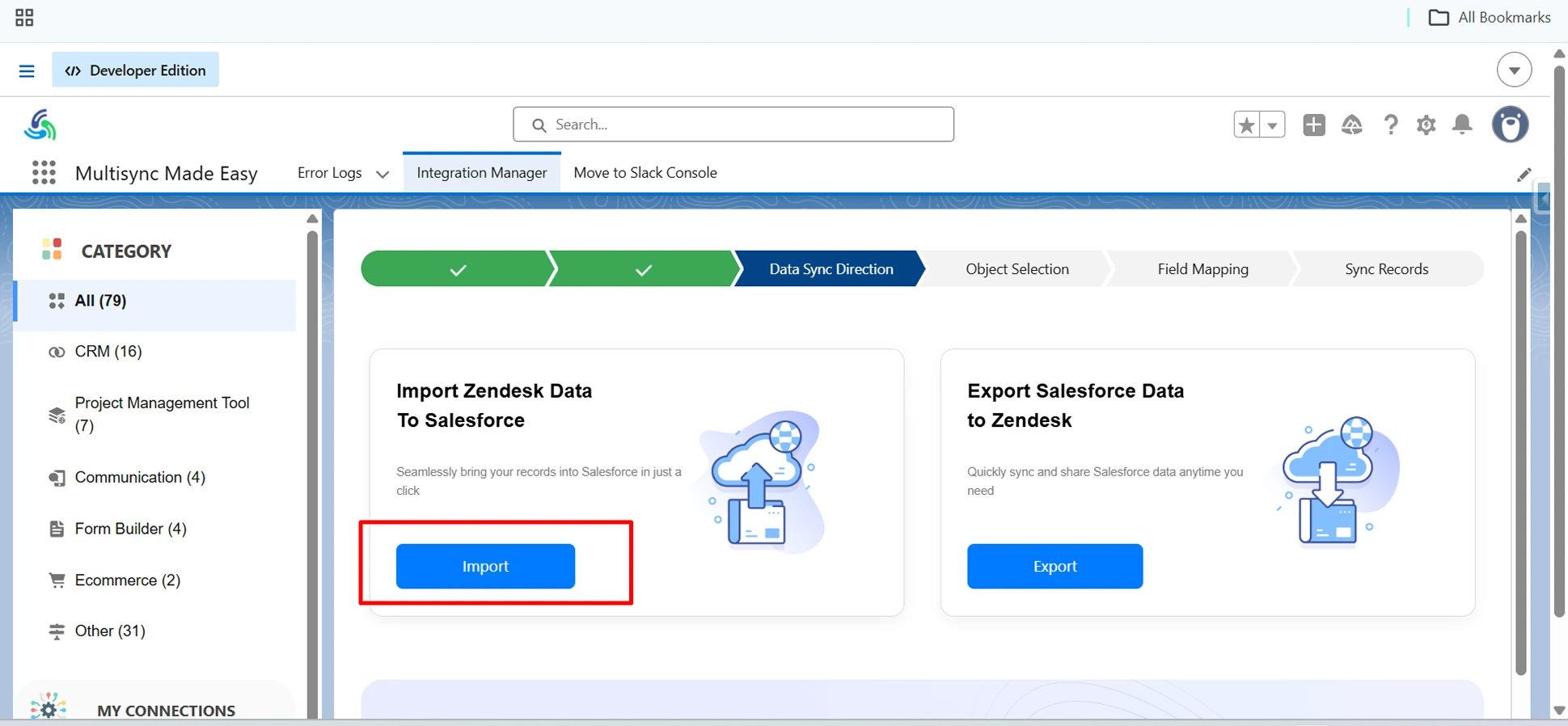 click on the Import option