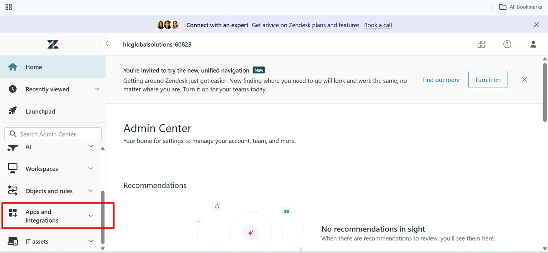 go to Apps and integrations