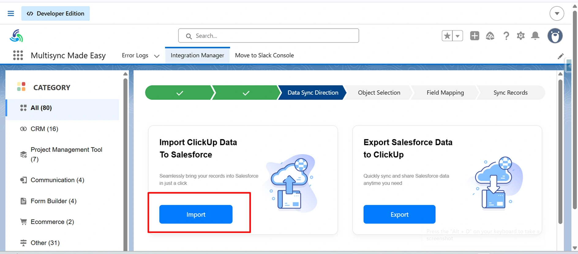 Click Import