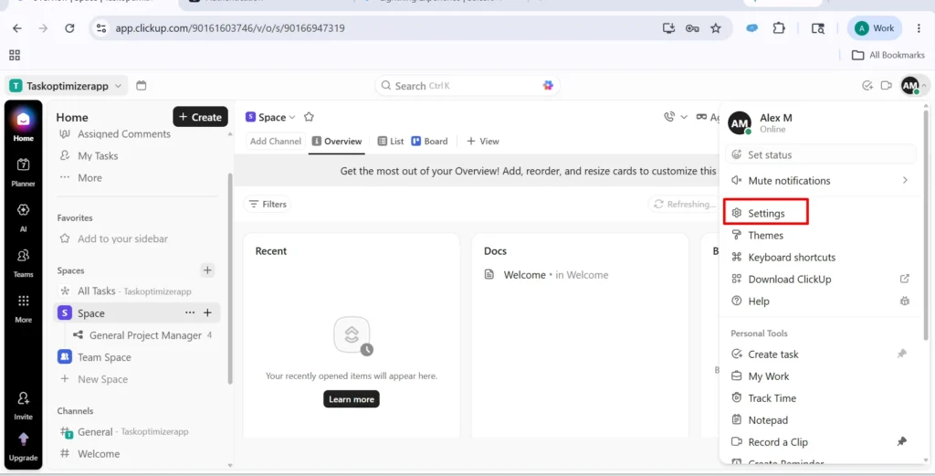 Click on the Profile Icon and then select Settings