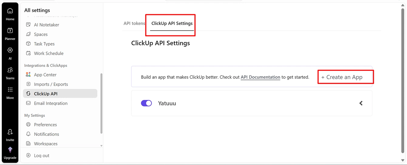ClickUp API Settings