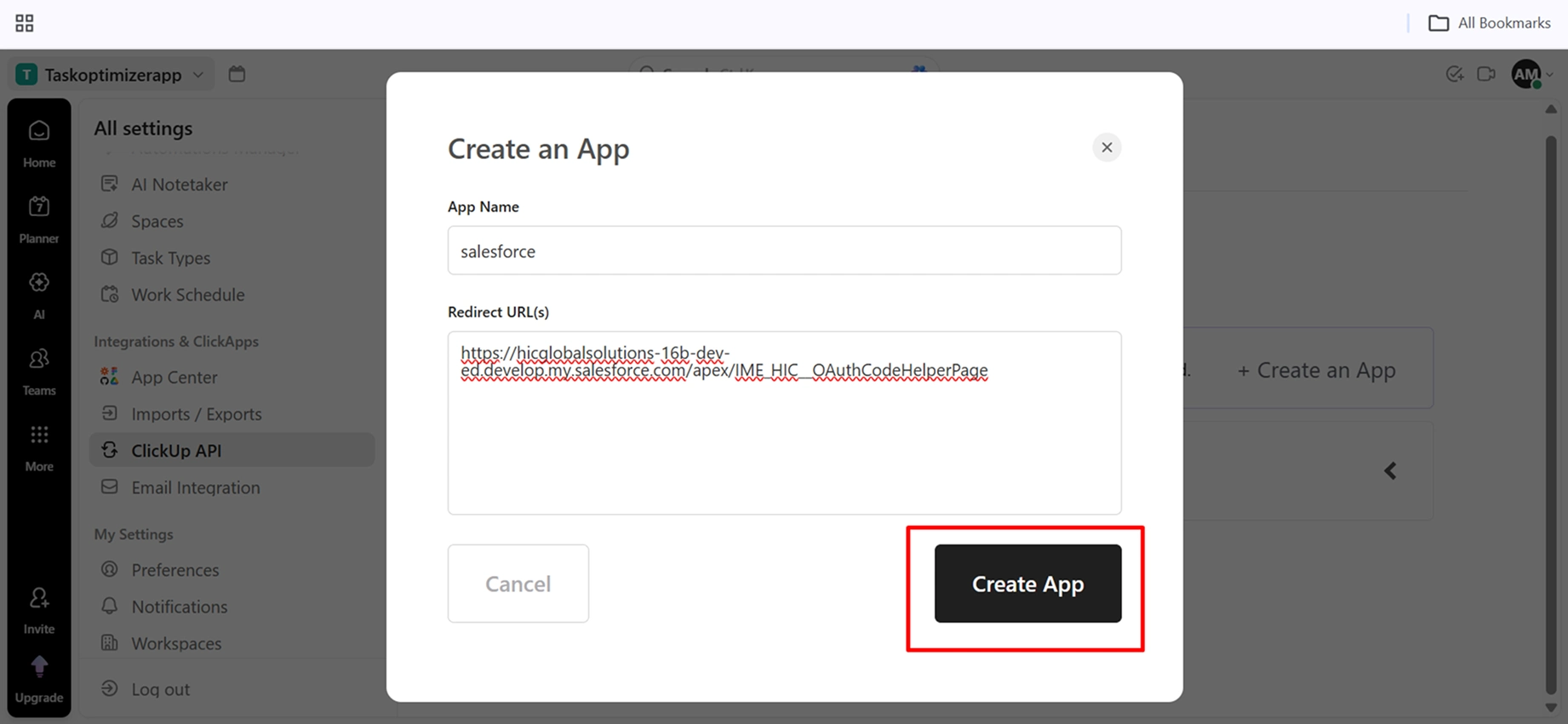click Create App