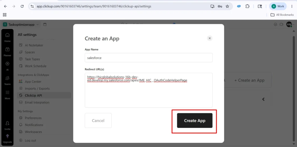 click Create App