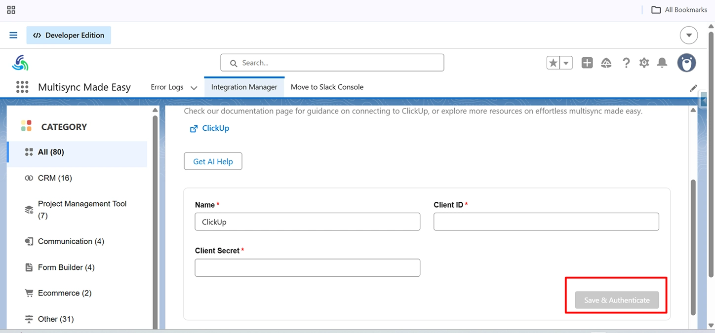 click Save & Authenticate