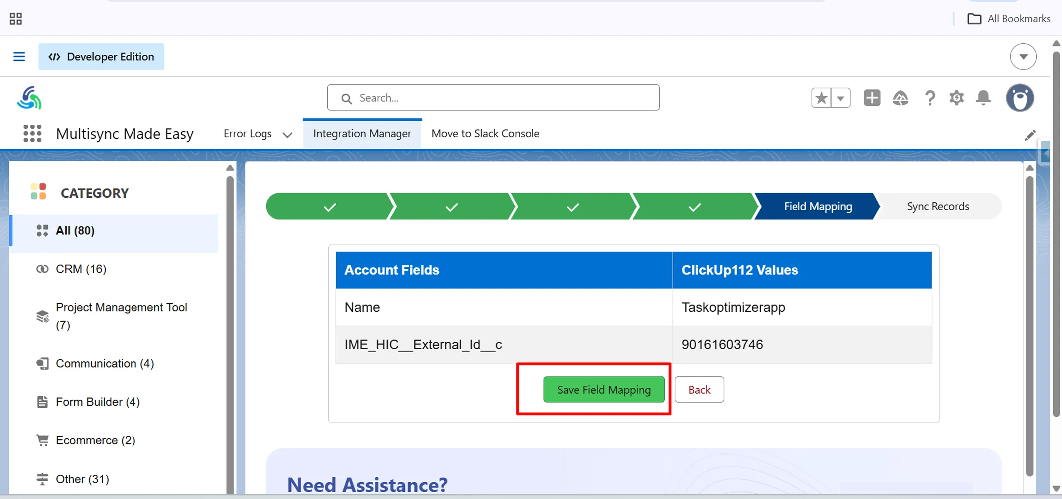 click Save Field Mapping