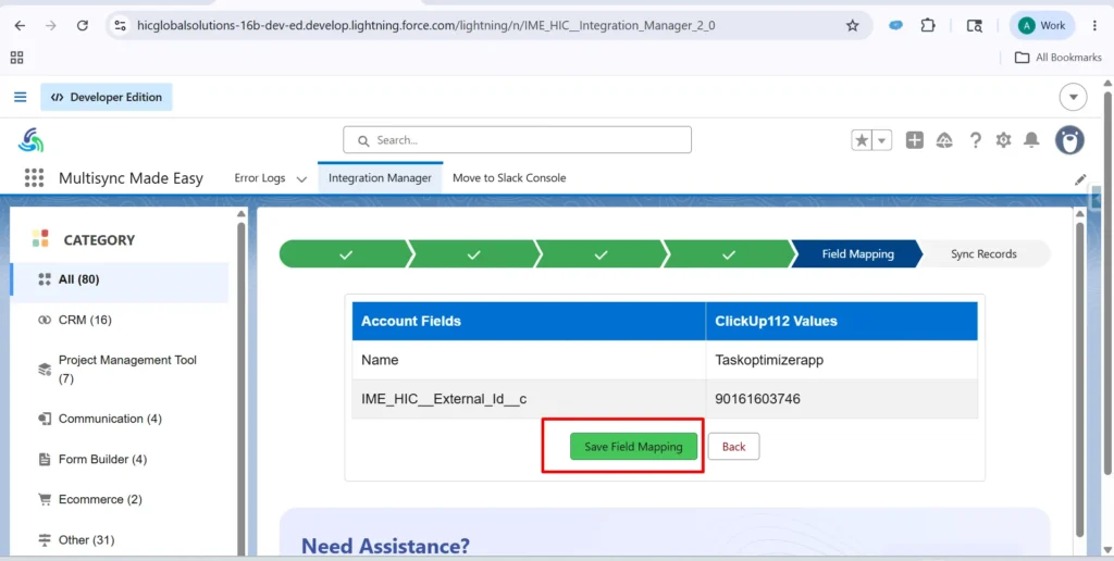 click Save Field Mapping