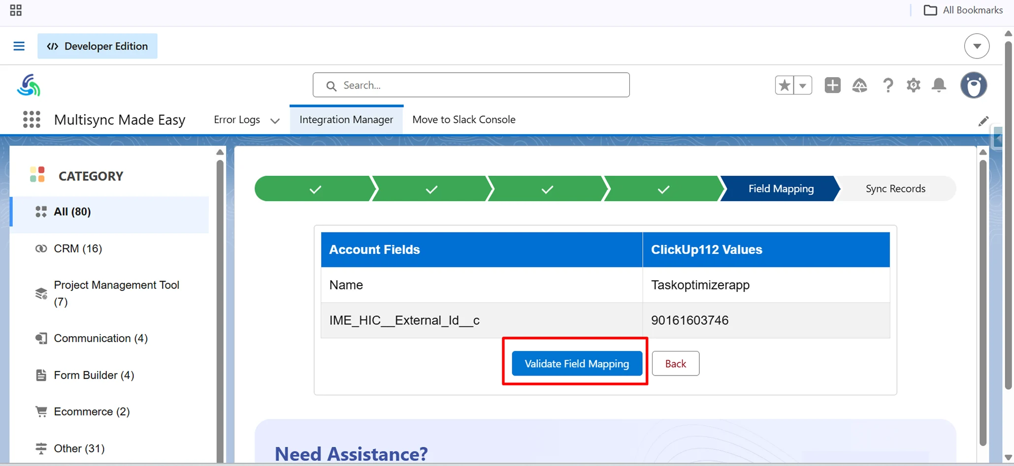 click Validate Field Mapping