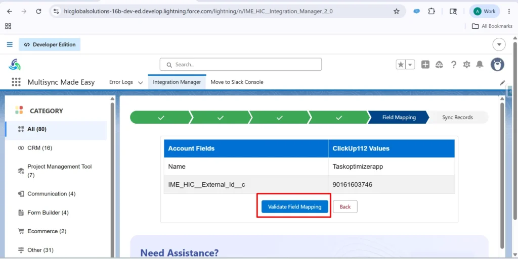 click Validate Field Mapping