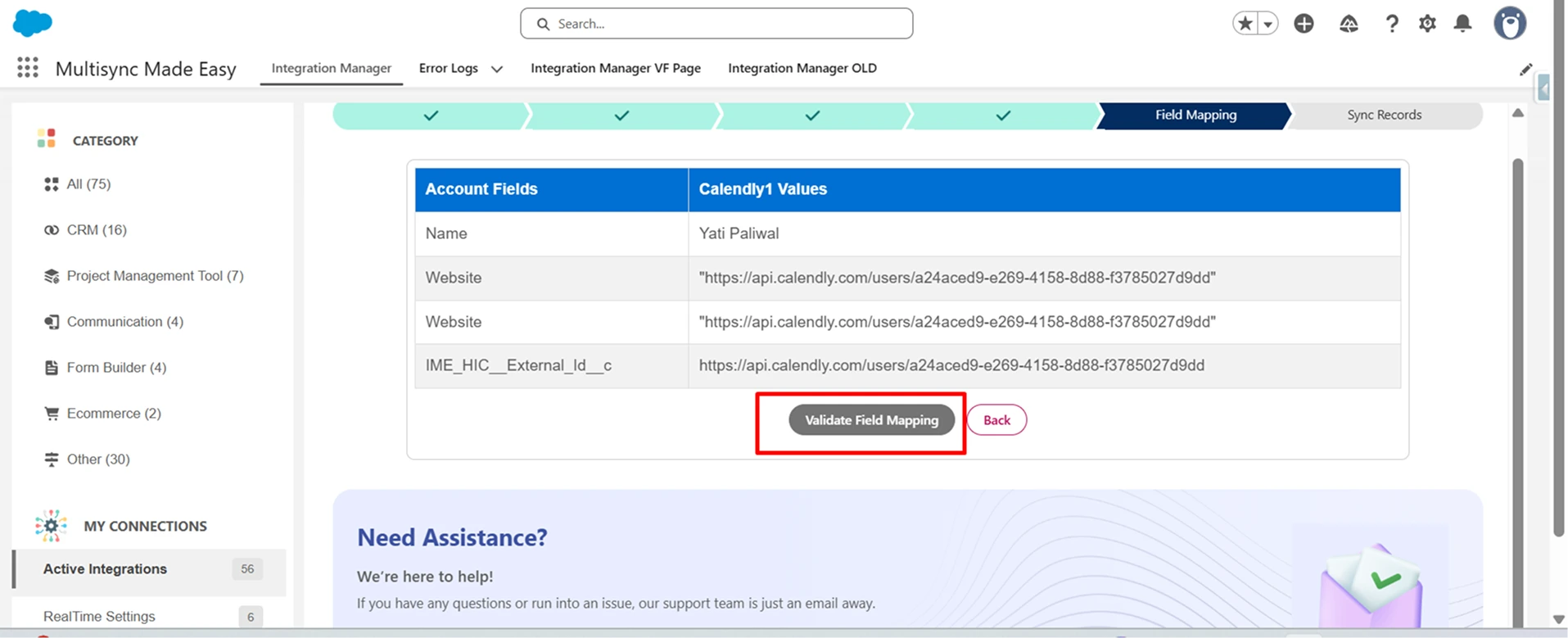 click on Validate Field Mapping