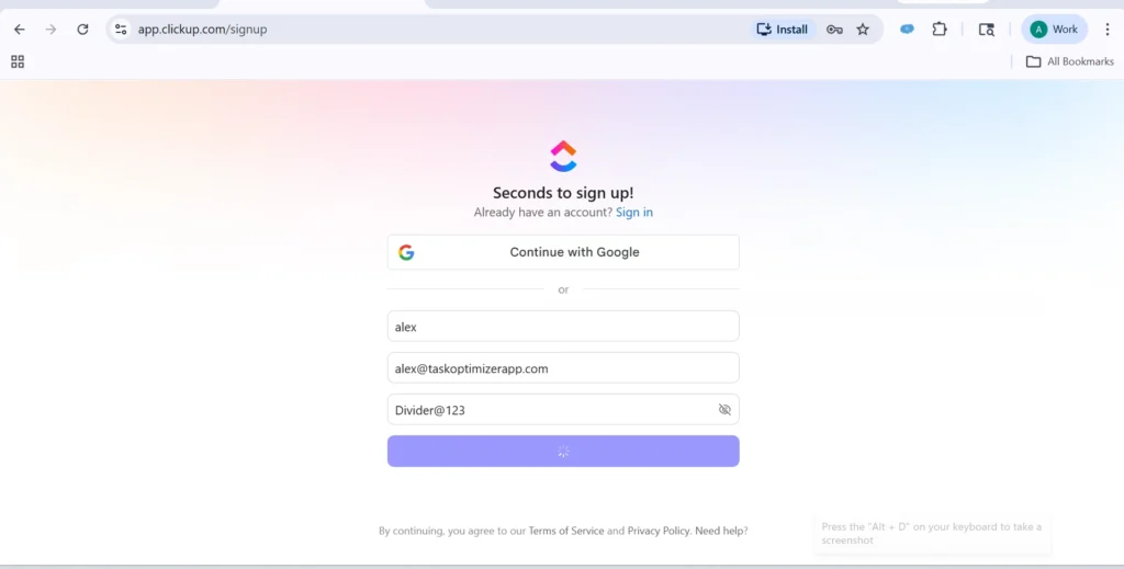 sign in to your ClickUp account